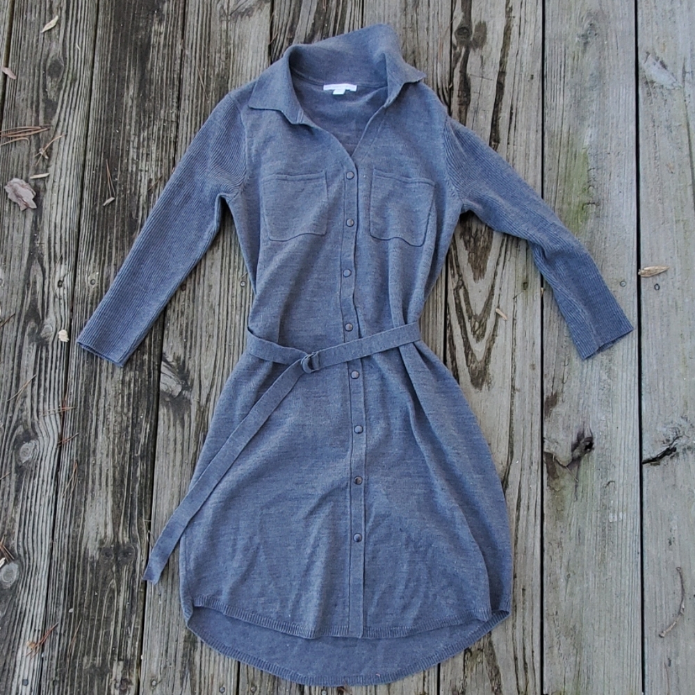 RELISTED Gray button up belted sweater dress - Picture 1 of 2